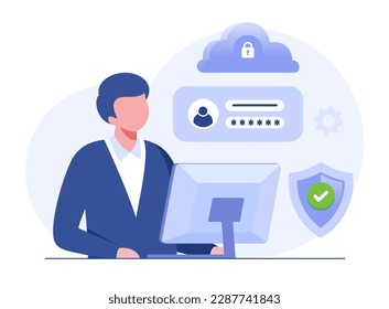 Database and personal data security, cyber data security, privacy, flat design concept illustration template