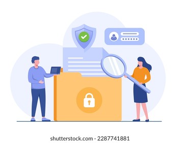 Database and personal data security, cyber data security, privacy, flat design concept illustration template