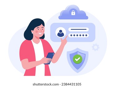 Database and personal data security, cyber data security, privacy, technology, flat design concept illustration template for website