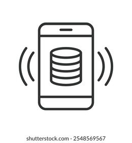 Database phone notification, icon in line design. Database, phone, notification, alert, mobile, data, message on white background vector. Database phone notification editable stroke icon