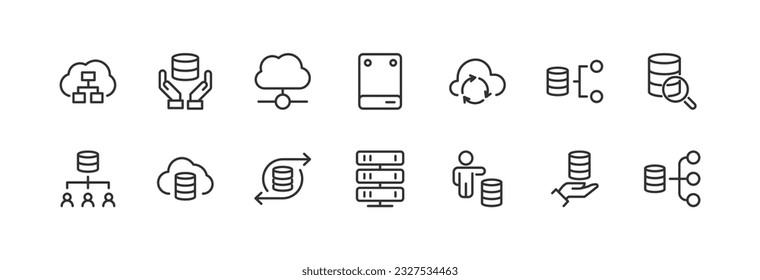 database premium line icons. Pack of outline objects for web and UIUX design. Icon collection