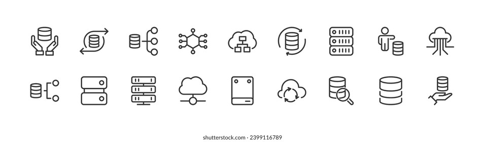 database premium line icons. Pack of outline objects for web and UIUX design. Icon collection