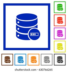 Database processing flat color icons in square frames on white background
