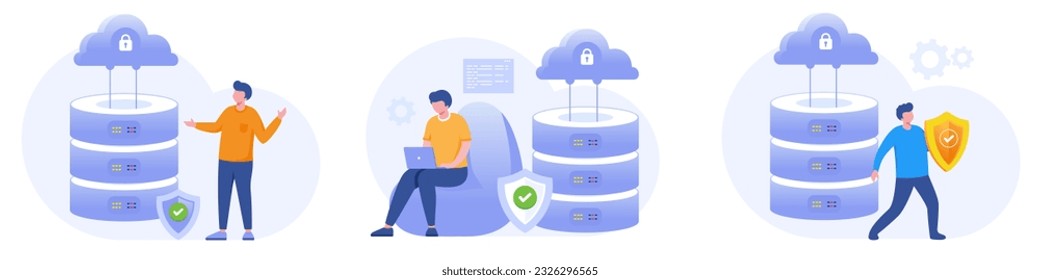 Database programmer concept, programming languages. css, html, it, ui. developing, coding. flat illustration programmer banner for website