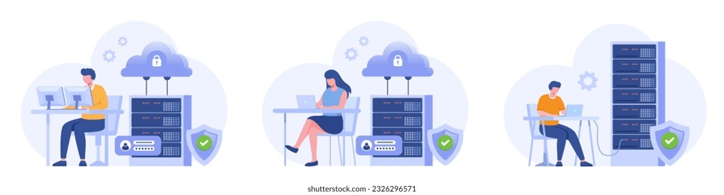 Database programmer concept, programming languages. css, html, it, ui. developing, coding. flat illustration programmer banner for website