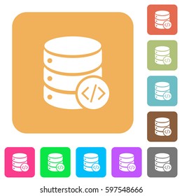 Database programming flat icons on rounded square vivid color backgrounds.