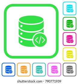 Database programming vivid colored flat icons in curved borders on white background
