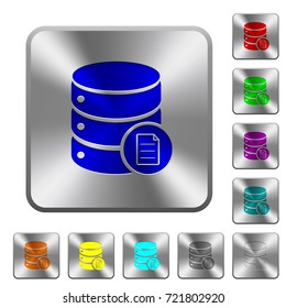 Database properties engraved icons on rounded square glossy steel buttons