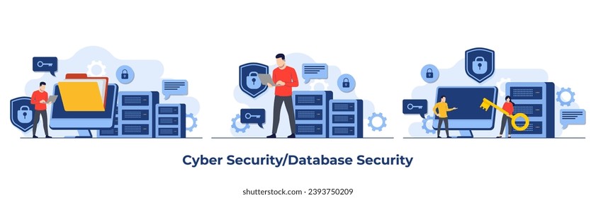 Database protection, Cyber security, Data Center, File management, cloud storage, Privacy data protection flat illustration for landing page, mobile app, flyer, template, web banner, infographic