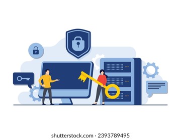 Database protection, Cyber security, Data Center, File management, cloud storage, Privacy data protection flat illustration for landing page, mobile app, flyer, template, web banner, infographic