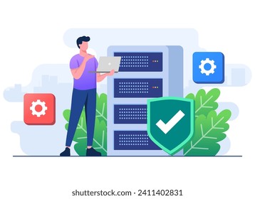 Database protection, Cyber security, Data Center, File management, cloud storage, Privacy data protection flat illustration for landing page, mobile app, flyer, template, web banner, infographic