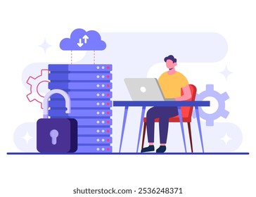 Database protection, Cyber security, Data Center, File management, cloud storage, Privacy data protection flat illustration for landing page, mobile app, poster, flyer, web banner, infographic