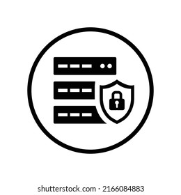 Database, protection, security icon. Black vector illustration.