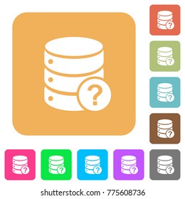 Database query flat icons on rounded square vivid color backgrounds.