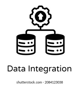 Racks de bases de datos conectados con engranajes, icono de integración de datos 