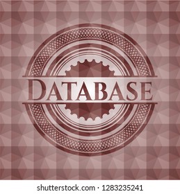 Database red badge with geometric pattern background. Seamless.