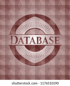 Database red emblem or badge with abstract geometric polygonal pattern background. Seamless.