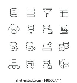 Database related icons: thin vector icon set, black and white kit