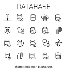 Database related vector icon set. Well-crafted sign in thin line style with editable stroke. Vector symbols isolated on a white background. Simple pictograms.