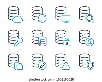 Database related vector line icons. Server and Hosting storage outline icon set.