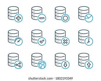 Database related vector line icons. Server and Data transfer outline icon set.