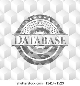 Database retro style grey emblem with geometric cube white background