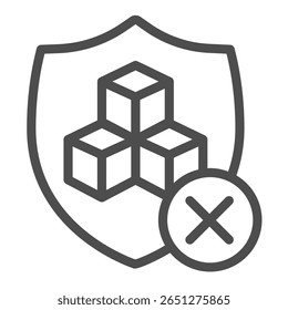 Database safety emblem with deny cross line icon, data hoarding concept. Vector graphics. Secure data access forbidden sign on white background, outline style icon for mobile or web design