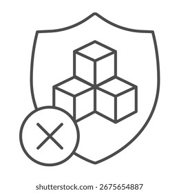 Database safety emblem with deny cross thin line icon, data hoarding concept. Vector graphics. Secure data access forbidden sign on white background, outline style icon for mobile or web design
