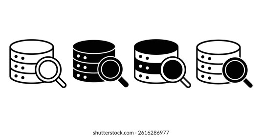 Database Search Icon Black and White Illustration with Magnifying Glass Vector Design