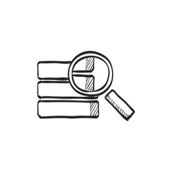 Database search icon in doodle sketch lines. Hard disk file server data center find