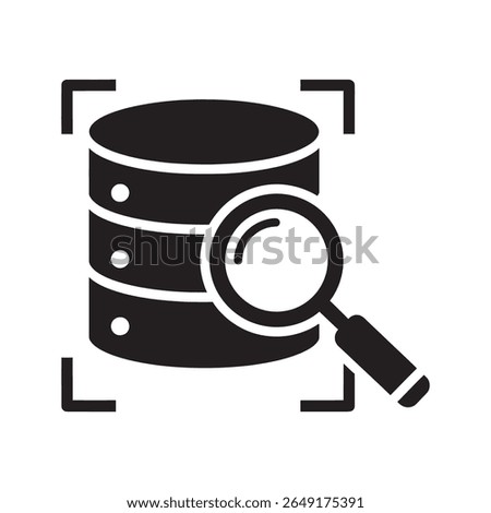 Database search icon with a magnifying glass for data analysis and query A symbol for inspection server system research and information discovery