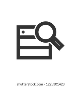 Database search icon in thick outline style. Black and white monochrome vector illustration.