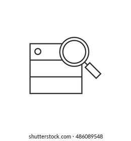 Database search icon in thin outline style. Hardisk file server data center find