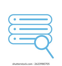 Pesquisa de banco de dados. Lente de aumento examinando dados do servidor. Conceito de tecnologia da informação.