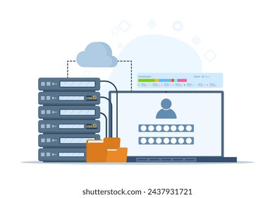 database security concept, phishing, hacker attack, hackers stealing personal data, using Cyber Security Services to Protect Personal Data. Database security, vector flat design illustration.