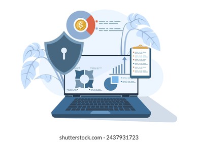 database security concept, phishing, hacker attack, hackers stealing personal data, using Cyber Security Services to Protect Personal Data. Database security, vector flat design illustration.