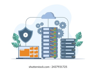 database security concept, phishing, hacker attack, hackers stealing personal data, using Cyber Security Services to Protect Personal Data. Database security, vector flat design illustration.