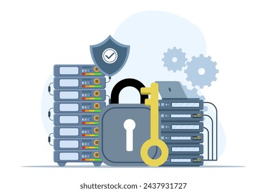 database security concept, phishing, hacker attack, hackers stealing personal data, using Cyber Security Services to Protect Personal Data. Database security, vector flat design illustration.