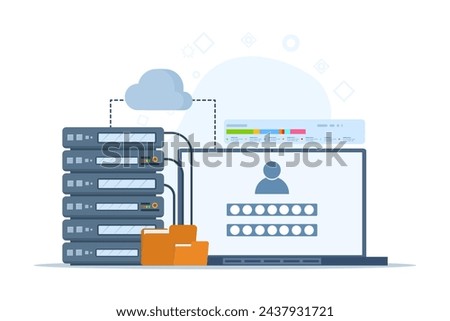 database security concept, phishing, hacker attack, hackers stealing personal data, using Cyber Security Services to Protect Personal Data. Database security, vector flat design illustration.