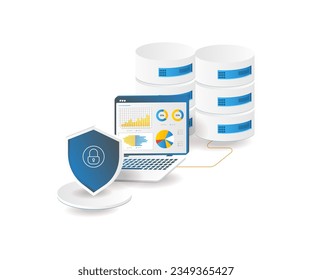 Database security data analysis management isometric illustration