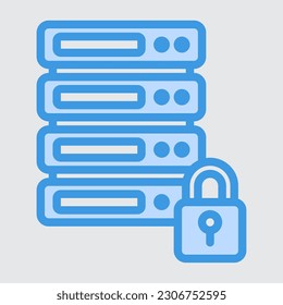 Icono de seguridad de base de datos en azul, uso para presentación de aplicación móvil del sitio web