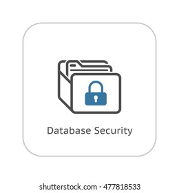 Database Security Icon. Flat Design. Security concept with a database and a padlock. Isolated Illustration. App Symbol or UI element.