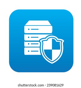 Database security icon on blue button,clean vector