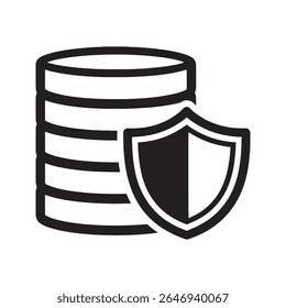 Ícone de segurança de banco de dados com um escudo para proteção de dados Um símbolo vetorial para um sistema de servidor seguro defesa da privacidade e firewall de informações de armazenamento