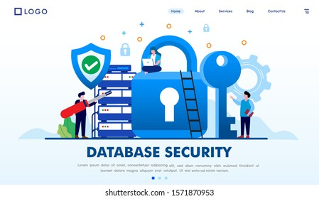 Database security landing page website illustration vector flat design 