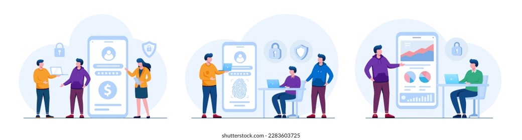 Database security, phishing, hacker attack concept. hackers stealing personal data. flat design illustration vector banner and background