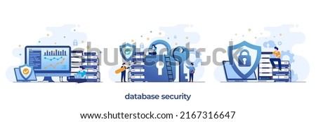 database security, phishing, hacker attack concept. hackers stealing personal data. flat design illustration vector