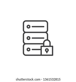 Database security protection line icon. linear style sign for mobile concept and web design. Data server storage lock outline vector icon. Symbol, logo illustration. Pixel perfect vector graphics