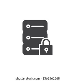 Database security protection vector icon. filled flat sign for mobile concept and web design. Data server storage lock glyph icon. Symbol, logo illustration. Pixel perfect vector graphics