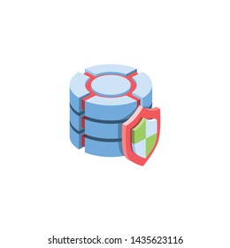 Database security shield. Vector 3d isometric color icon new flat style. Creative illustration, idea for infographics.